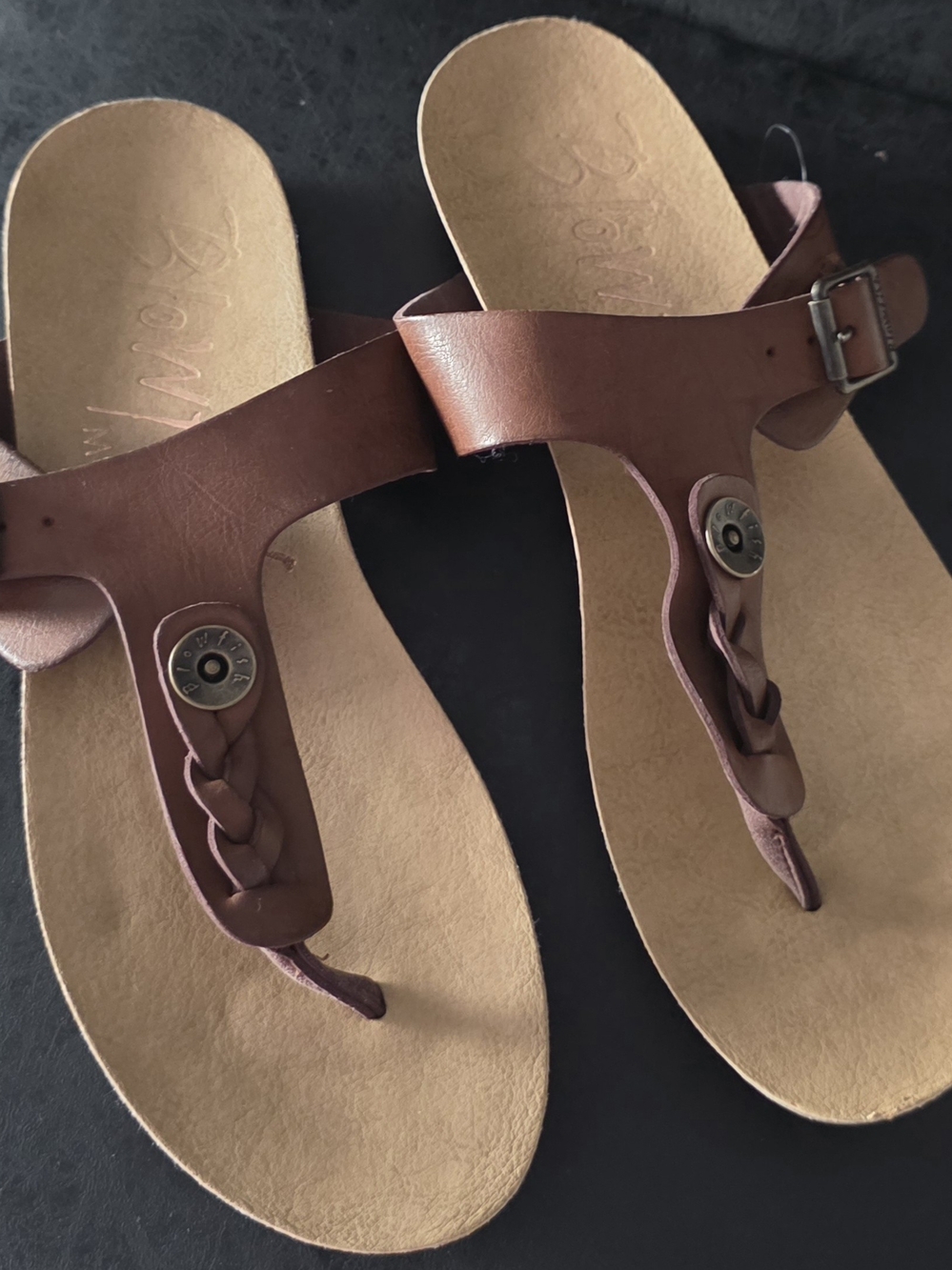 Brown Leather Braided Thong Sandals - Men